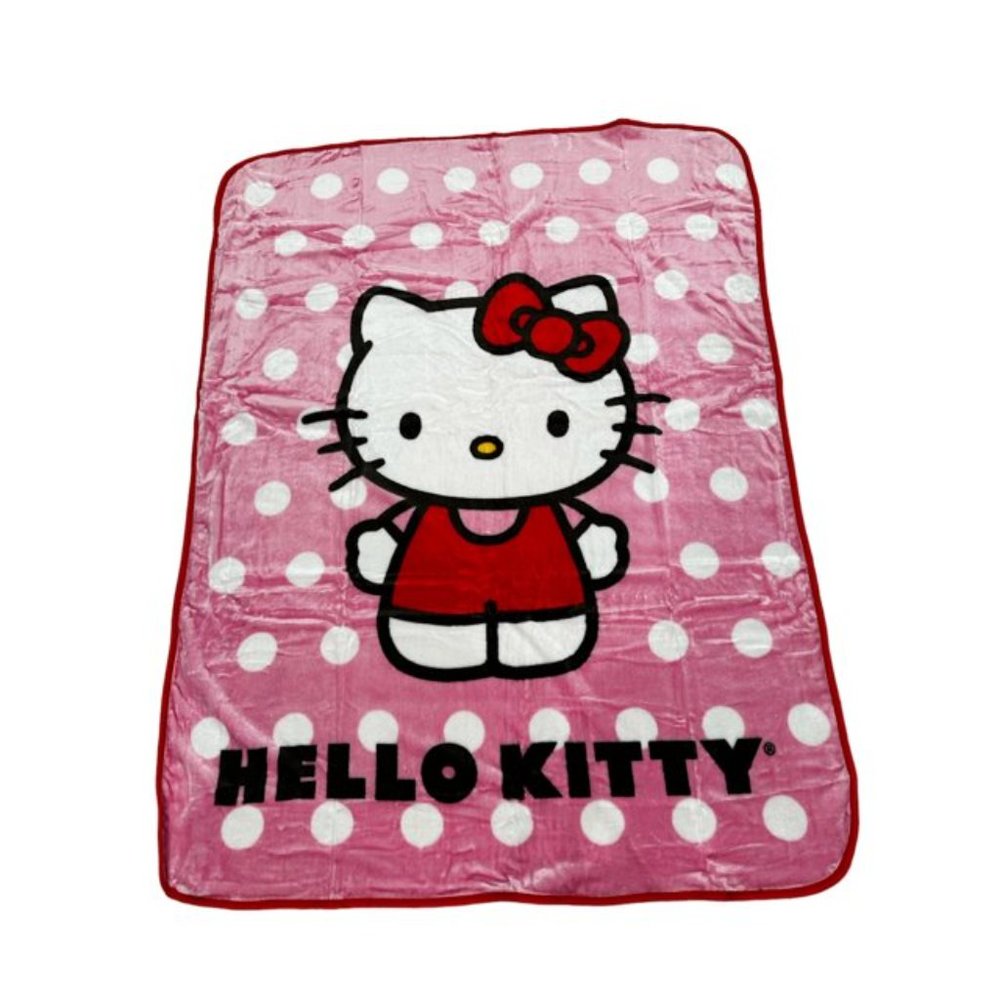 Hello Kitty Raschel Blanket Twin / Full Polka Dots Pink